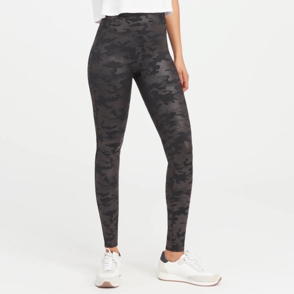 Spanx faux leather camo leggings
